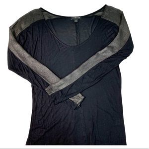 TROUVE’ Top Sheer Black with Gray Long Sleeve blouse -Sz XS